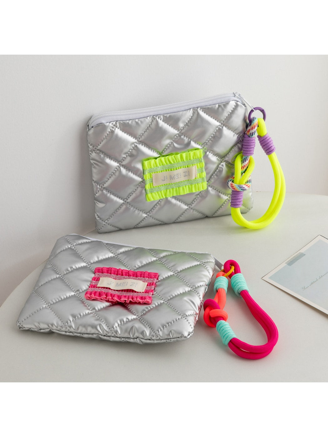 Cosbai - Y2K Style Colorblock Quilting Zip Pouch