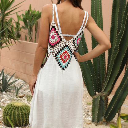 Mixed Color Crocheted Patchwork Camisole Dress