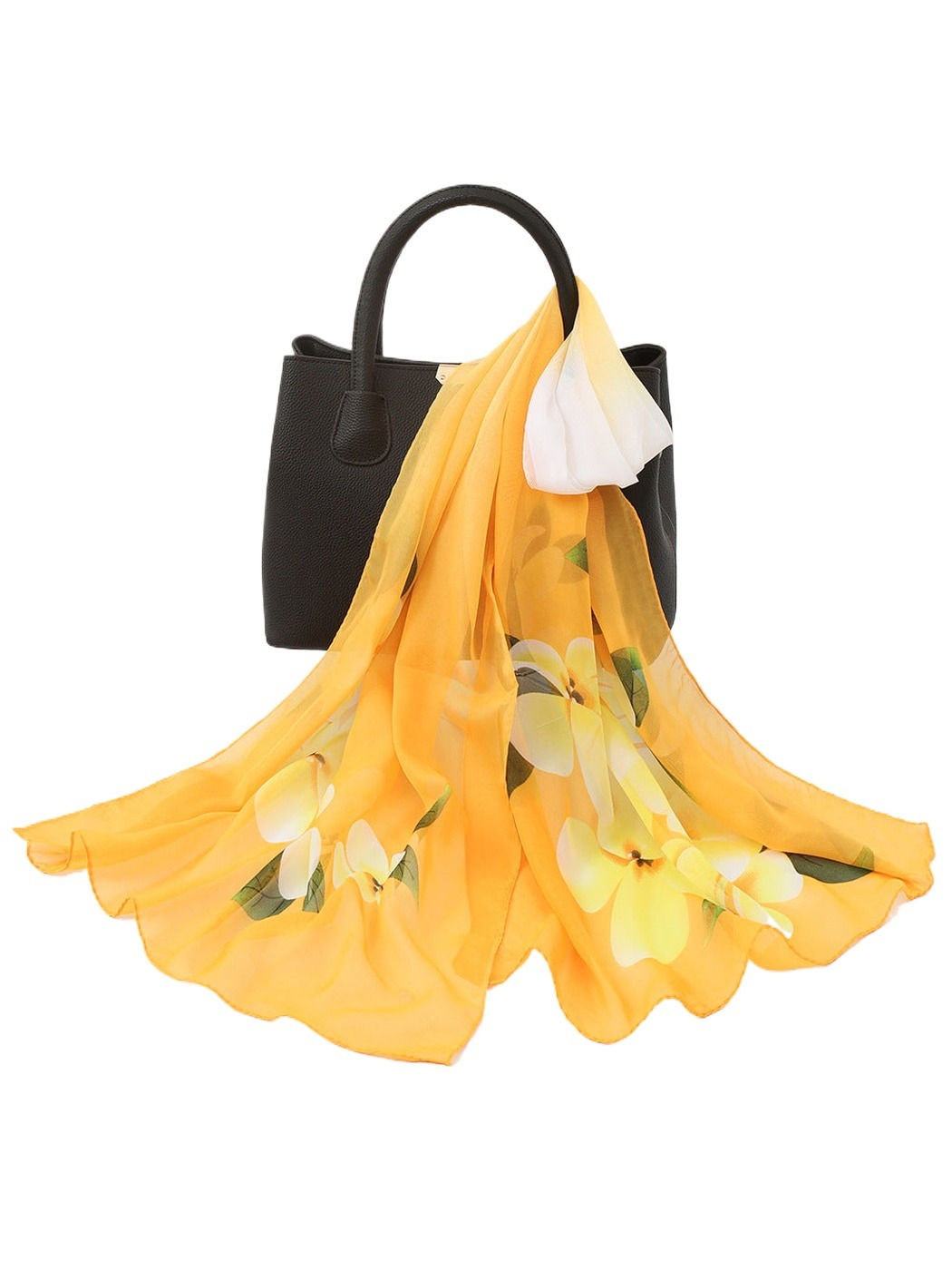 Scarvii - Large Floral Print Sheer Scarf