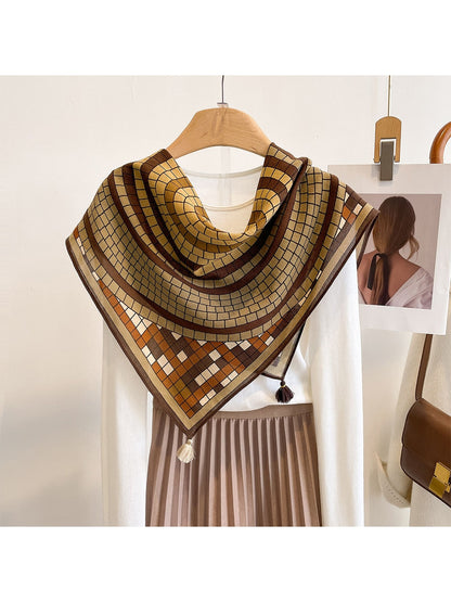 Scarvii - Retro Earthy Tone Circle Print Square Scarf