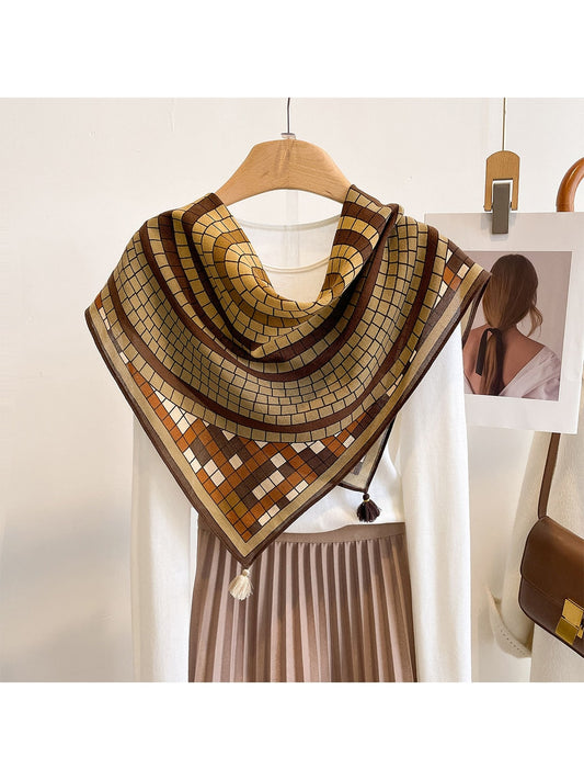 Scarvii - Retro Earthy Tone Circle Print Square Scarf