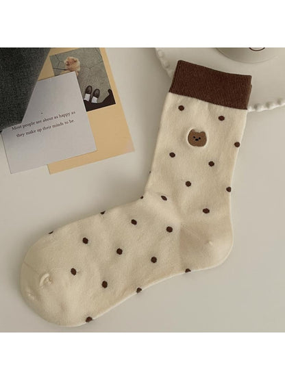 Rufia - Brown Cute Bear Pattern Crew Socks