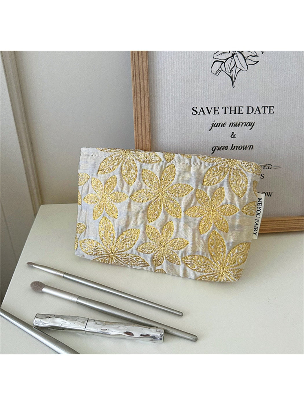 Cosbai - Elegant Floral Zippered Cosmetic Bag