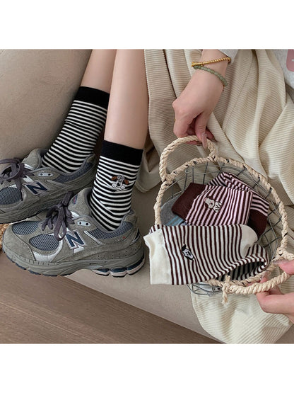 Rufia - Puppy Striped Crew Socks