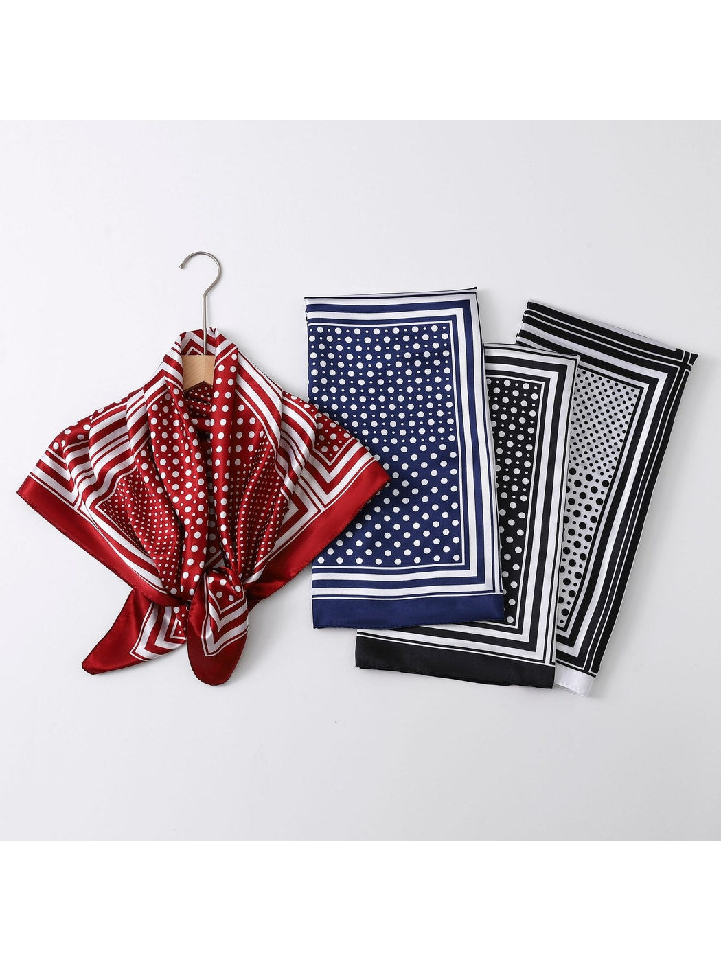 Scarvii - Polka Dot Striped Border Square Scarf