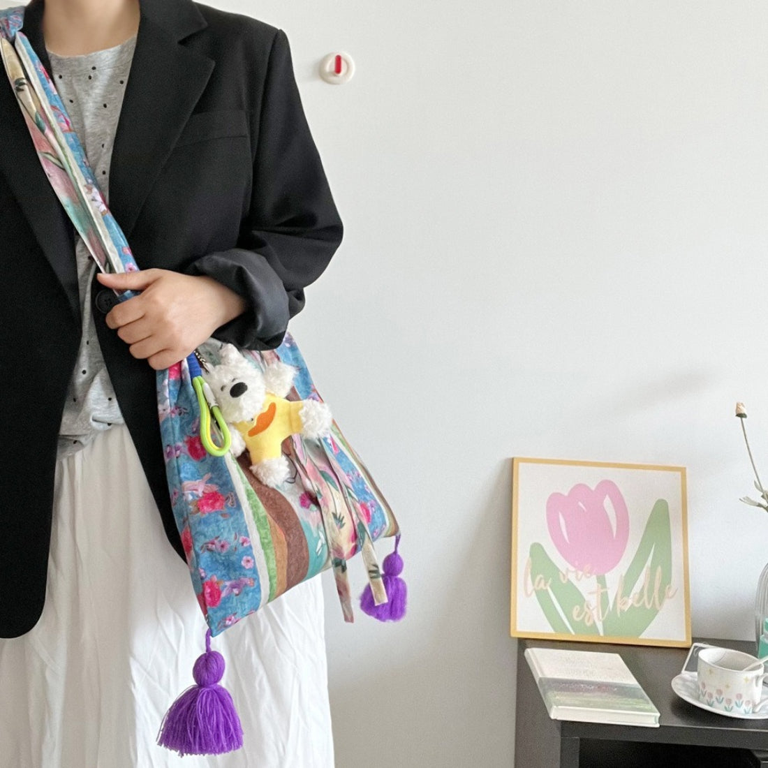 Boho Stripe Slouchy Tote Bag detail view