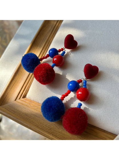 Earwish - Playful Pom Pom Heart Earrings