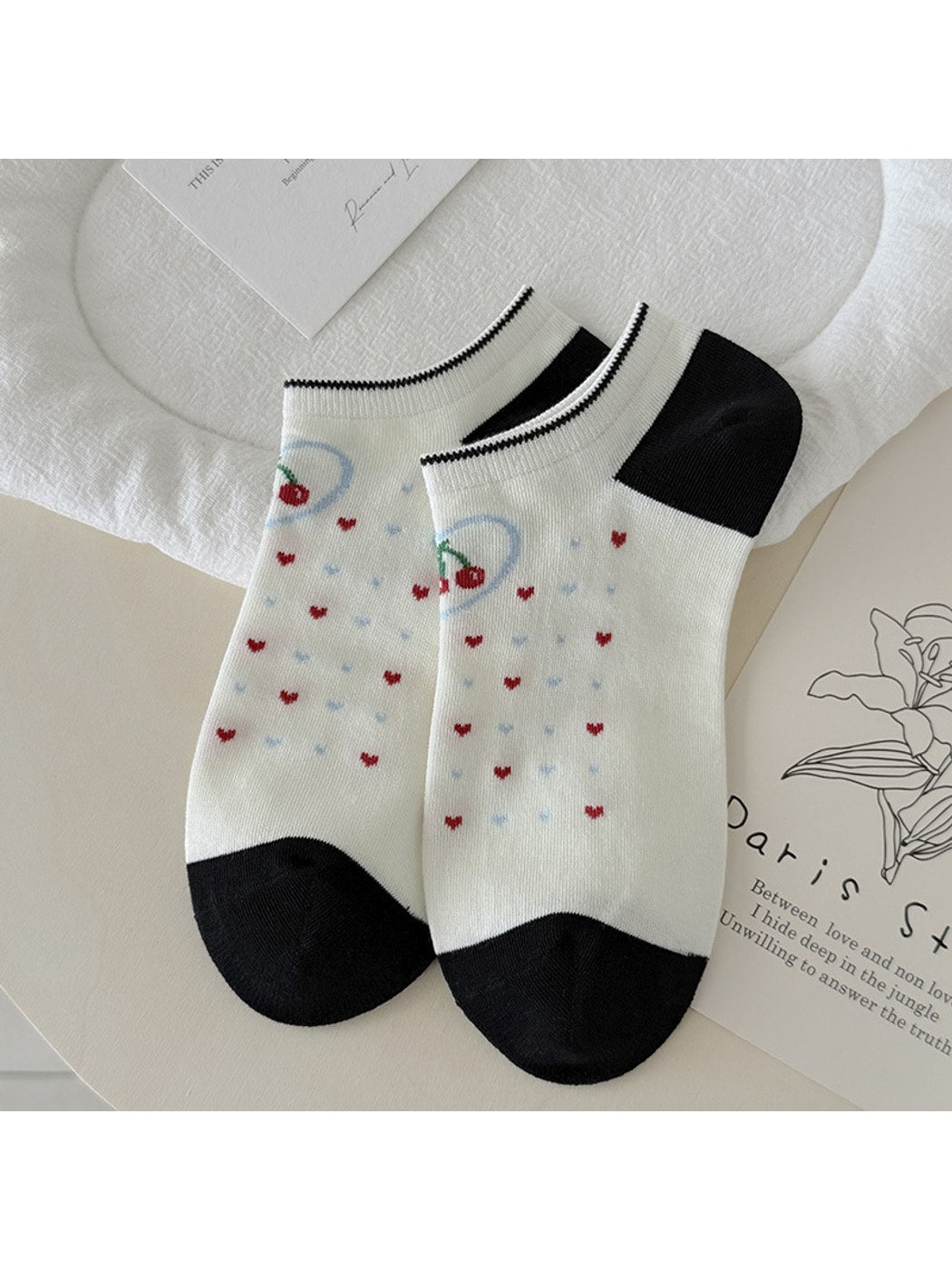 Rufia - Cherry and Heart Pattern Low Ankle Socks