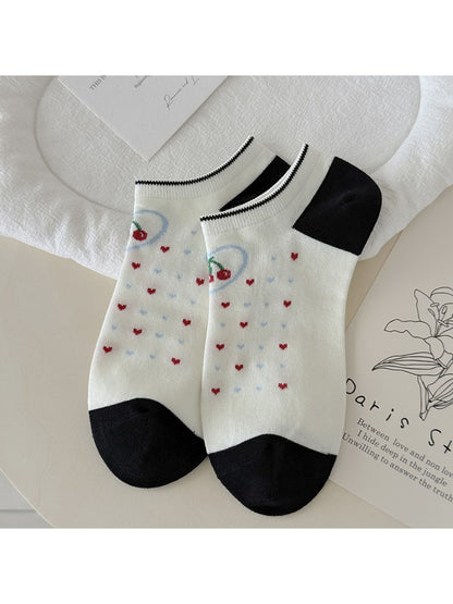 Rufia - Cherry and Heart Pattern Low Ankle Socks