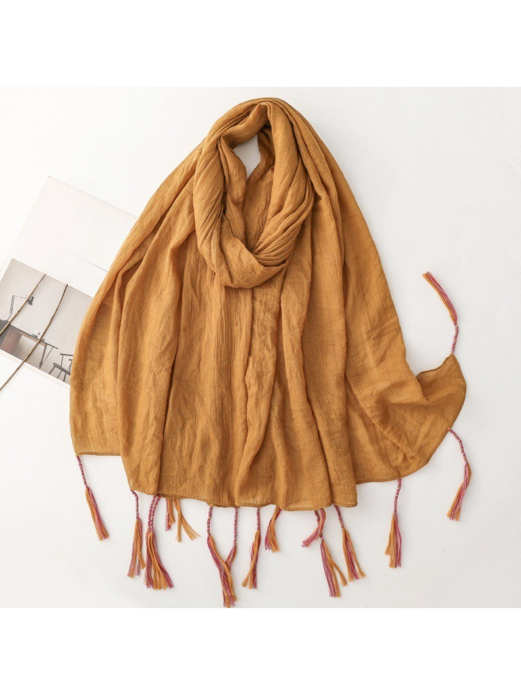 Scarvii - Light Crinkled Texture Tassel Edge Scarf
