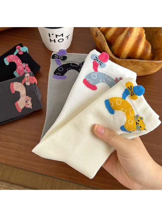 Rufia - Cute Cartoon Cat Pattern Women's Crew Socks