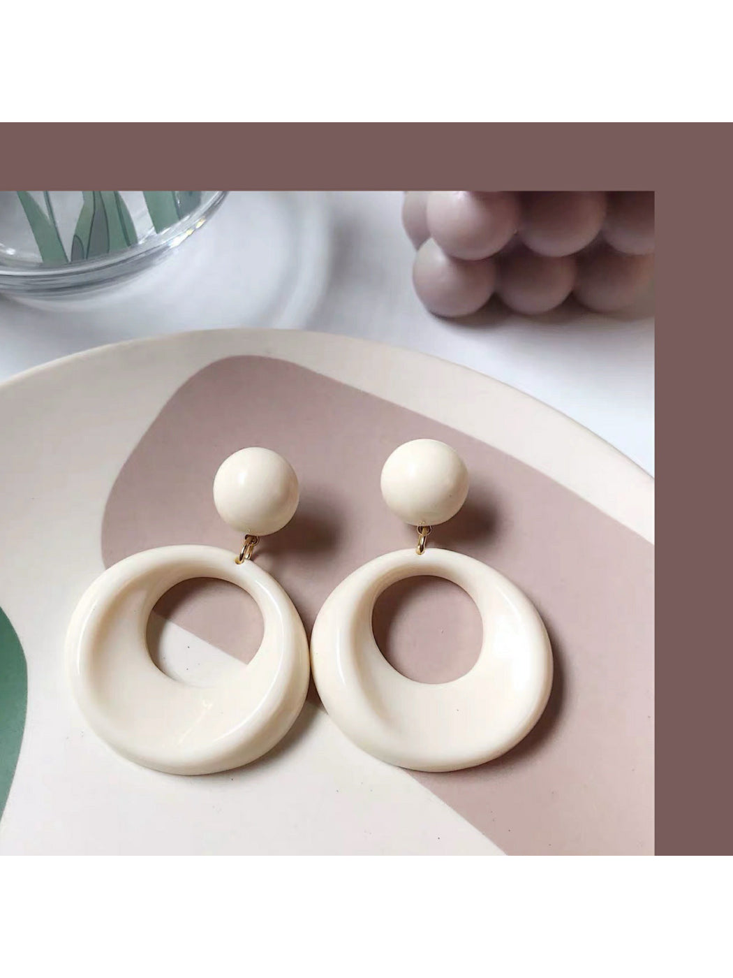 Earwish - Ivory Circle Drop Earrings