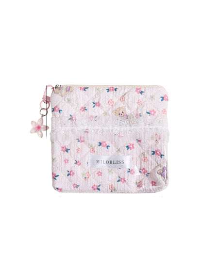 Cosbai - Lace Floral Quilted Zipper Pouch with Charm detail view 2