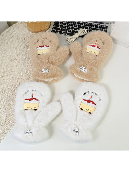 Gloving - Cute Plush Cake Motif Women's Warm Gloves