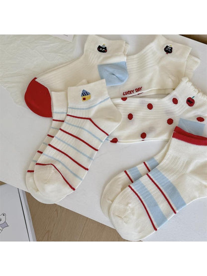 Rufia - Cute Cat Stripe Pattern Ankle Socks