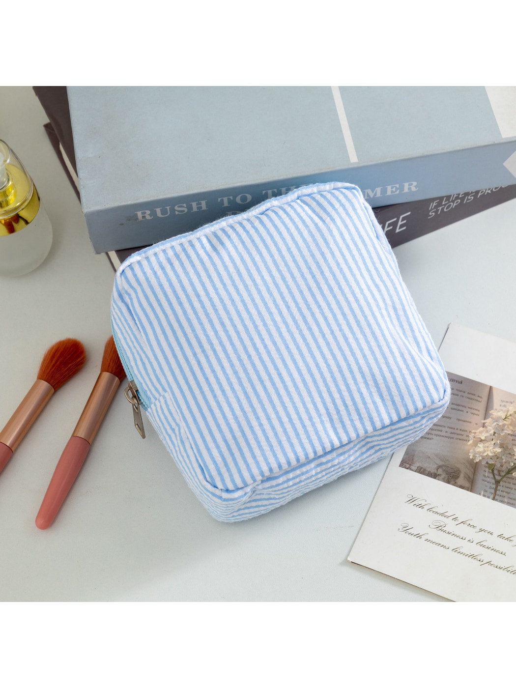 Cosbai - Pinstripes Zipper Cosmetic Organizer Bag