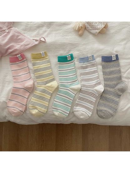 Rufia - Striped Crew Socks with Contrast Cuff