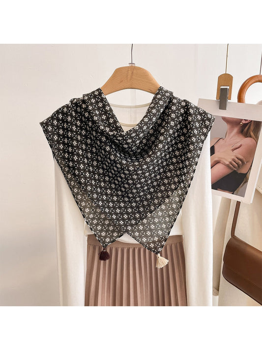 Scarvii - Muted Printed Geometric Tassel Square Scarf