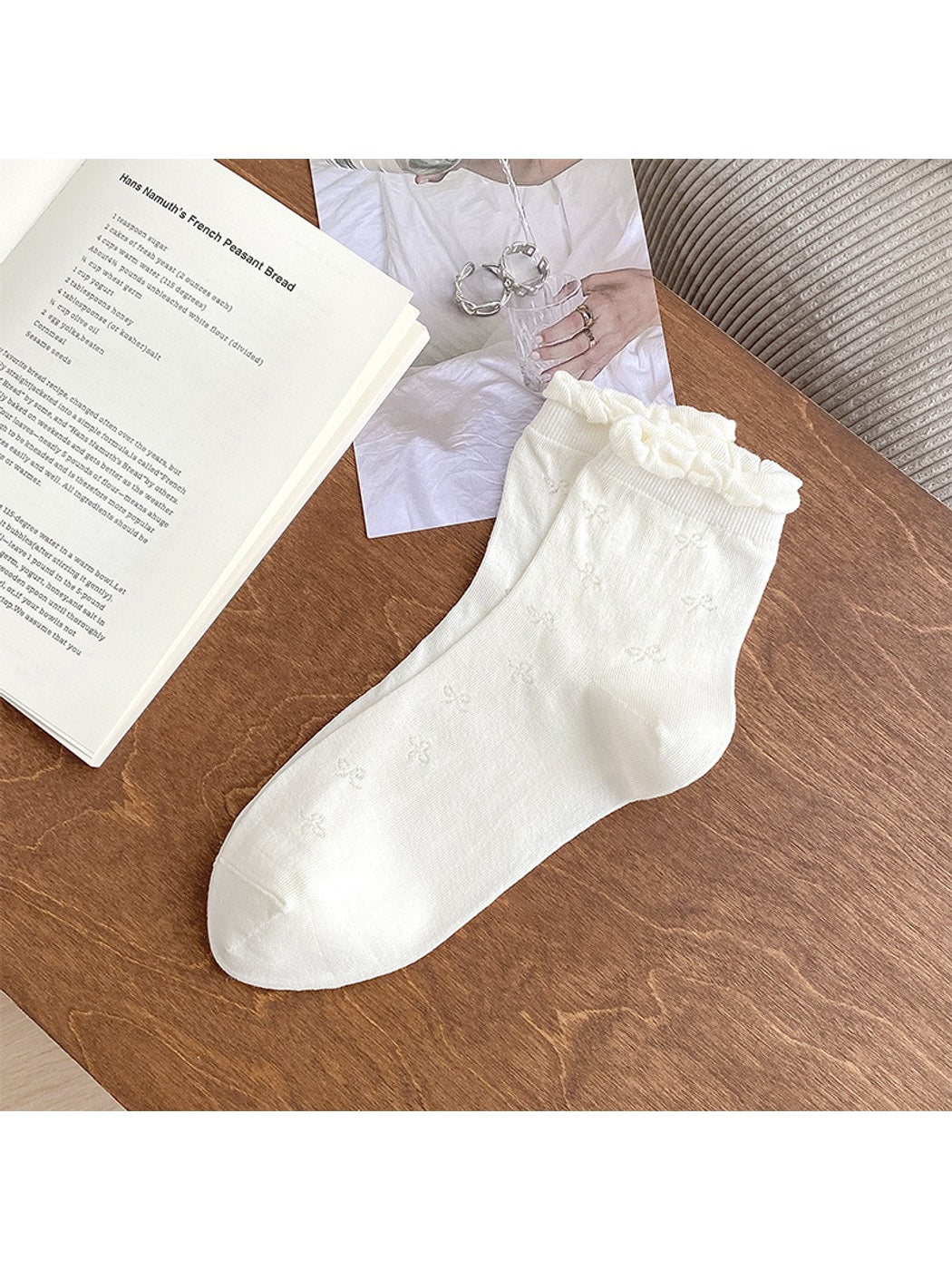 Rufia - Bow Pattern Ruffle Crew Socks