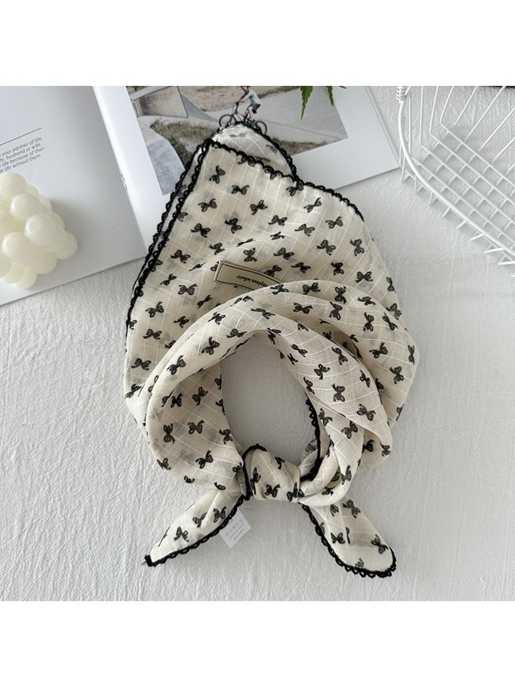 Scarvii - Vintage Bow Print Small Square Scarf