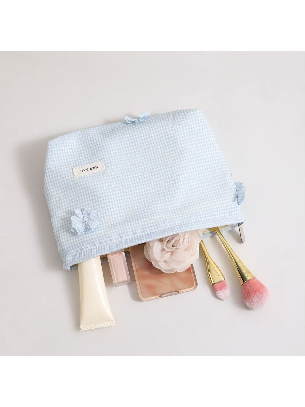 Cosbai - Floral Plaid Handheld Cosmetic Pouch Bag