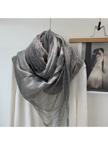 Scarvii - Lace Trim Solid Color Long Fashion Scarf
