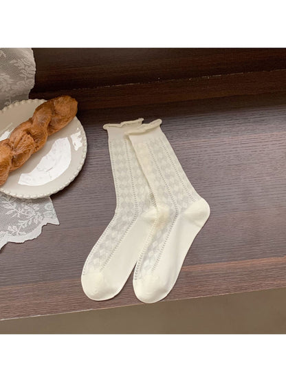 Rufia - Women's Geometric Patterns White Crew Socks