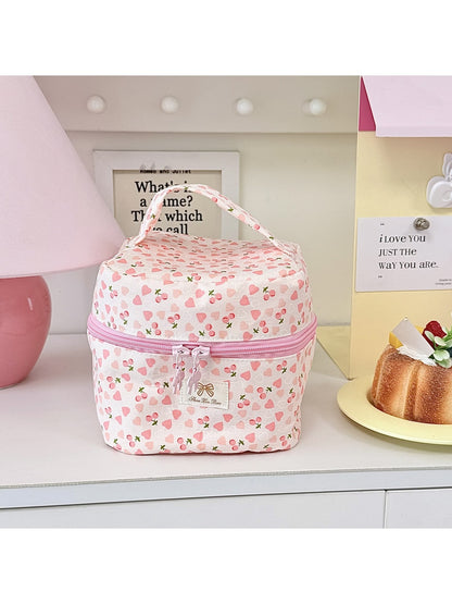 Cosbai - Cute Pink Floral Print Cosmetic Organizer Bag