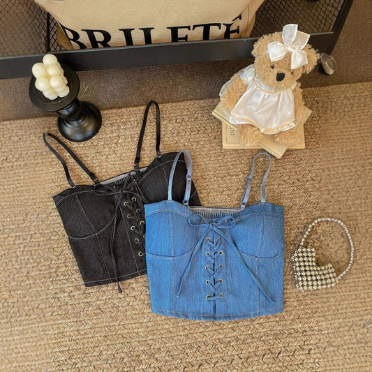Vesty - Denim Bustier Adjustable Top - Classic & Casual