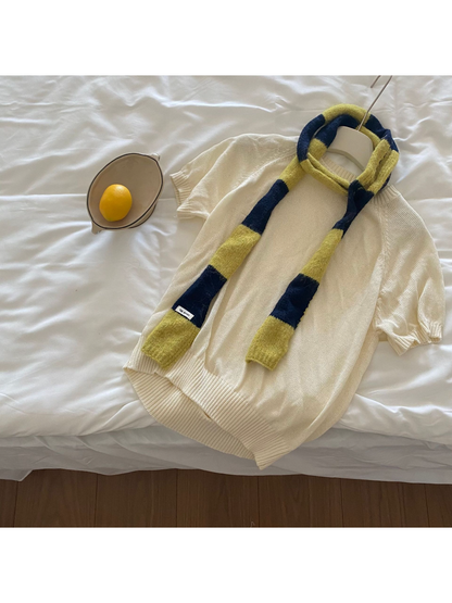 Scarvii - Color Block Knit Skinny Scarf