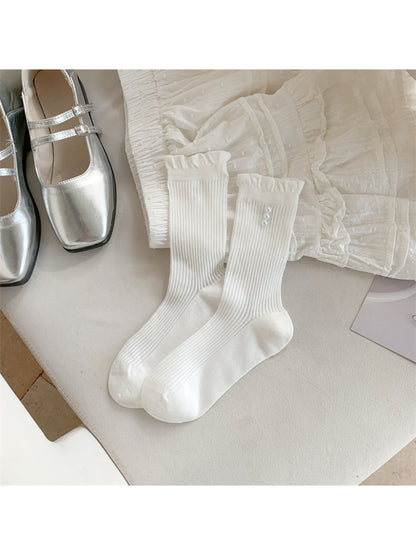 Rufia soft rib crew socks displayed flat showing full length and trim