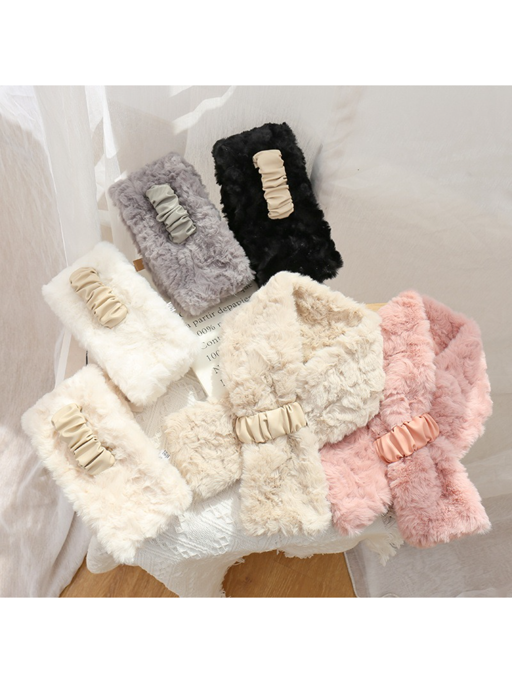 Scarvii - Fuzzy Gathered-Tab Pull-Through Scarf