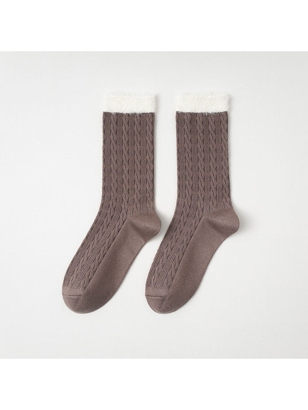 Rufia - Contrast Cuff Textured Casual Crew Socks