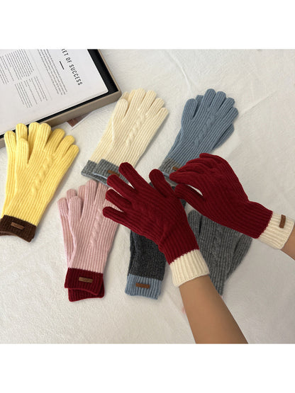 Gloving - Cable Knit Colour Cuff Winter Gloves