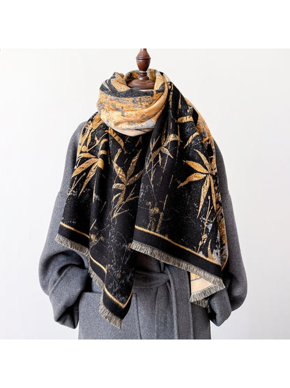 Scarvii - Bamboo Botanical Contrast Border Fringe Scarf