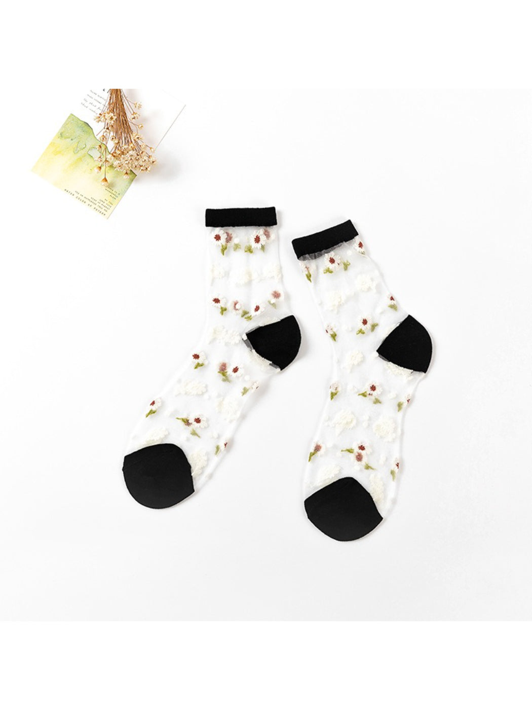 Rufia - Soft Floral Mesh Sheer Crew Socks