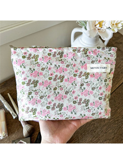 Cosbai - Floral Print Zipper Cosmetic Organizer Bag