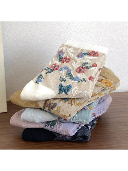 Rufia - Retro Flower Pattern Women's Crew Socks