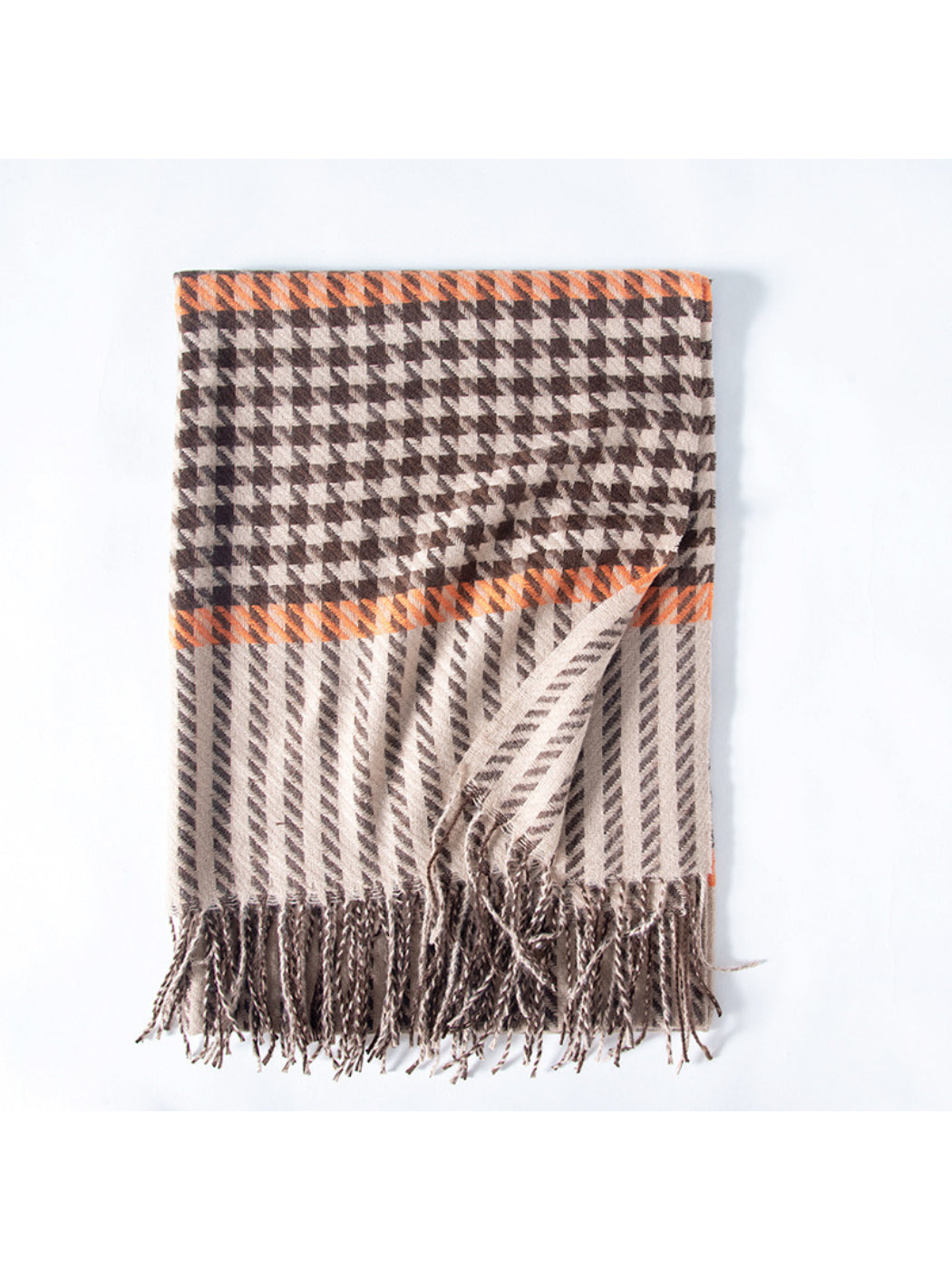 Scarvii - Mixed Houndstooth Plaid Fringe Scarf