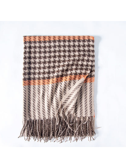 Scarvii - Mixed Houndstooth Plaid Fringe Scarf