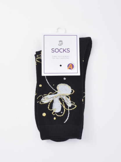 Rufia - Black and White Floral Patterned Socks