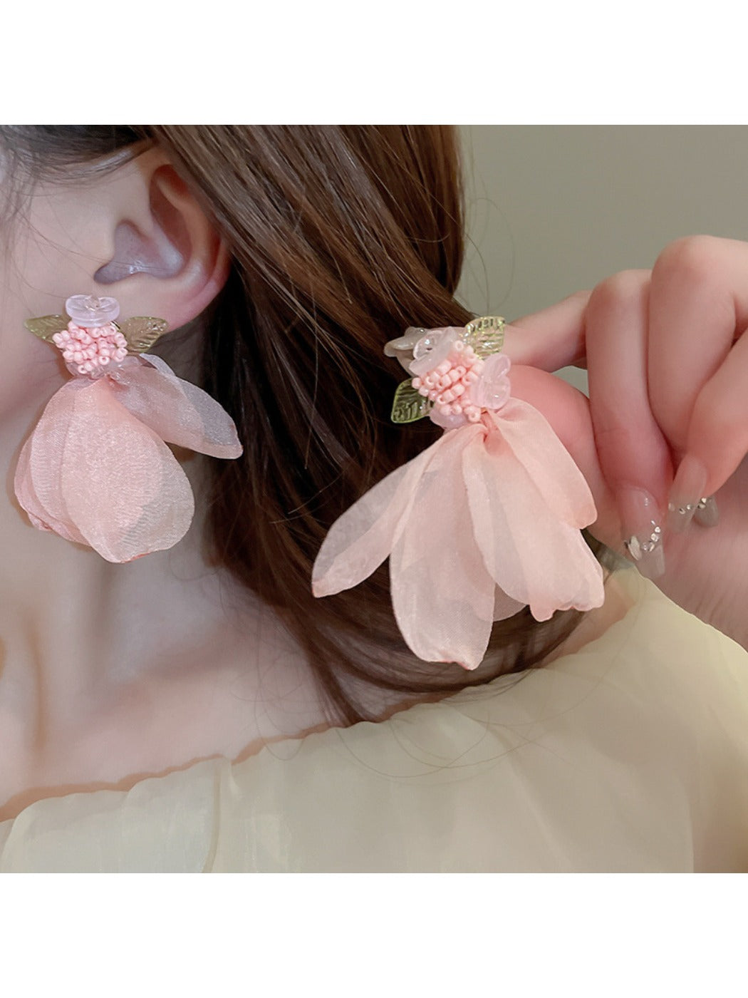 Earwish – Beaded Lace Leaf Drop Earrings