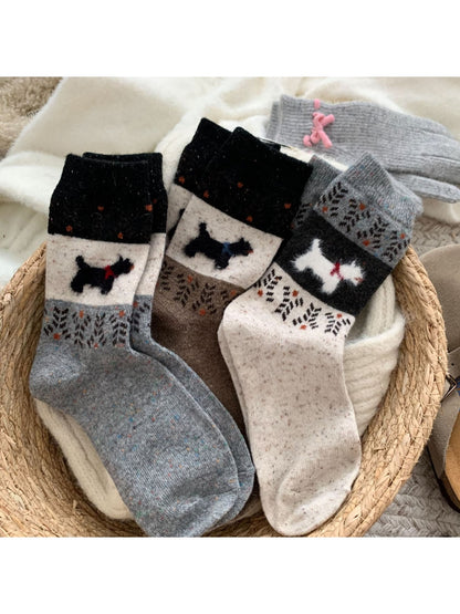 Rufia - Playful Dog Motif Casual Crew Socks
