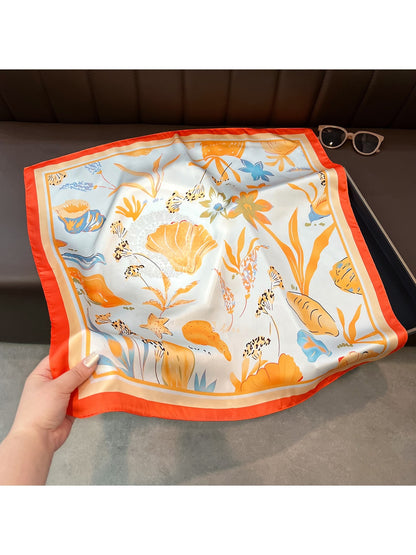 Scarvii - Printed Border Fashion Neck Square Scarf