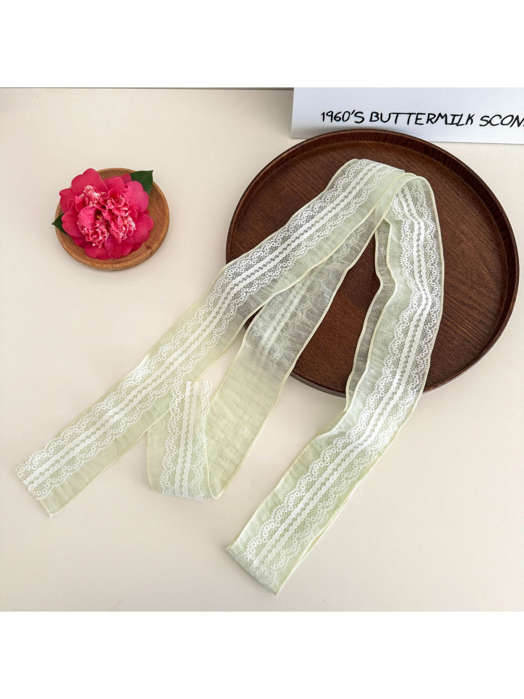 Scarvii - Lace Trim Sheer Skinny Scarf