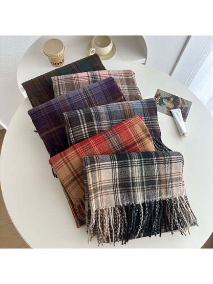 Scarvii - Classic Multicolor Plaid Fringed Winter Scarf