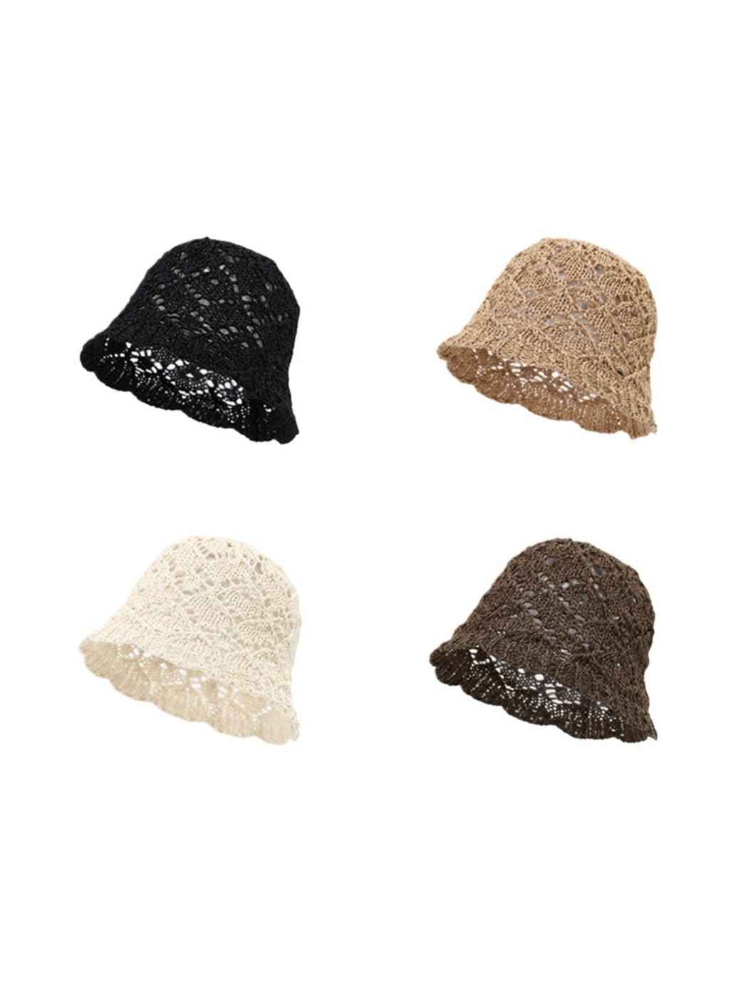 Haila soft lace knit bucket hat with scallop edge in light color
