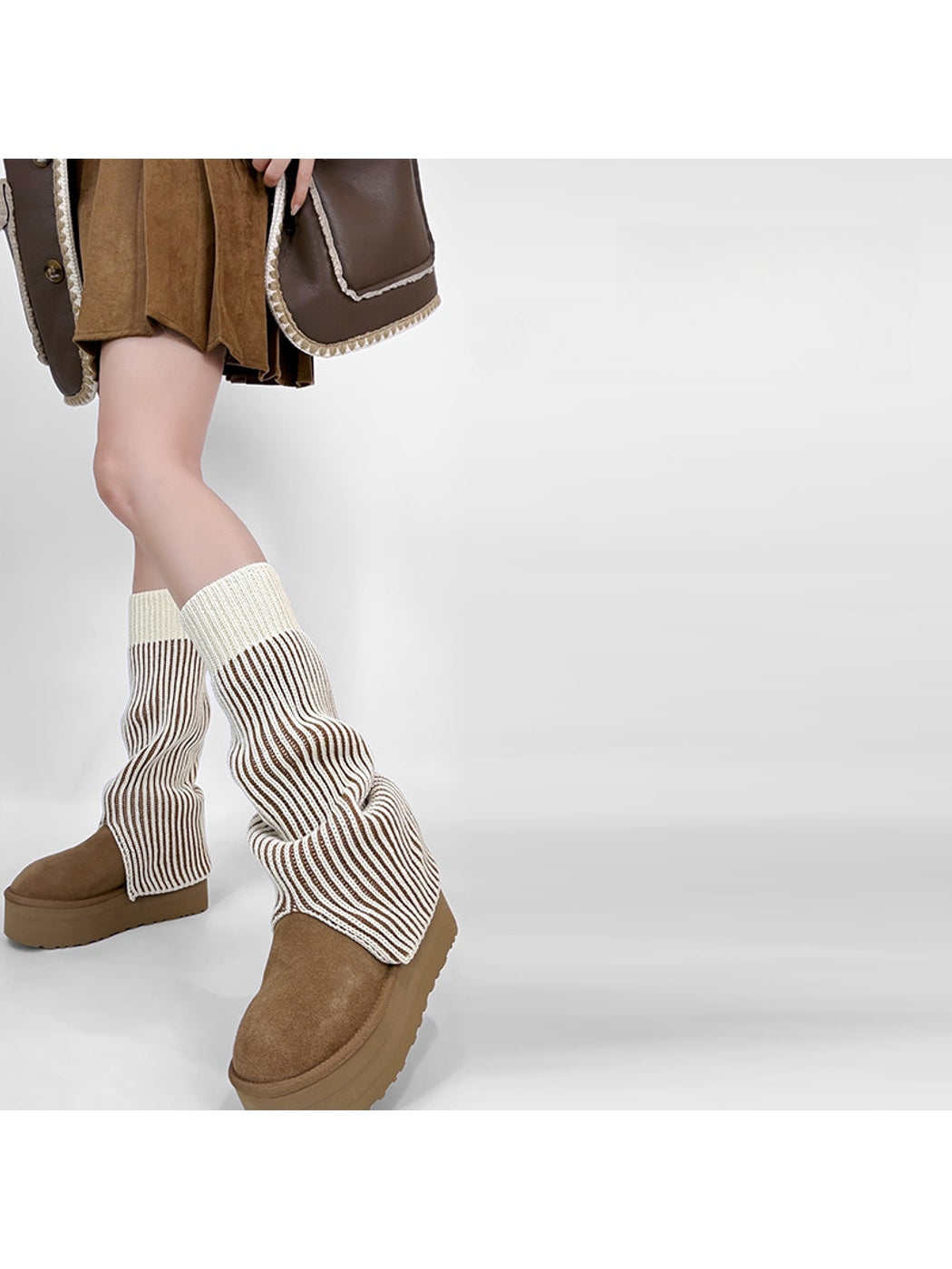 Cozyra - Striped Split-Hem Flared Leg Warmers
