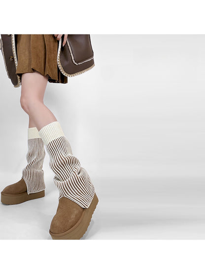 Cozyra - Striped Split-Hem Flared Leg Warmers