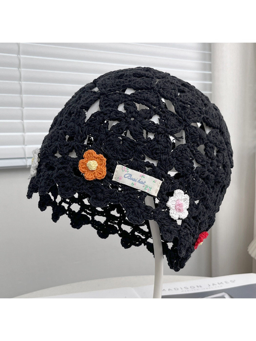 Haila - Openwork Round Crown Brimless Knit Beanie